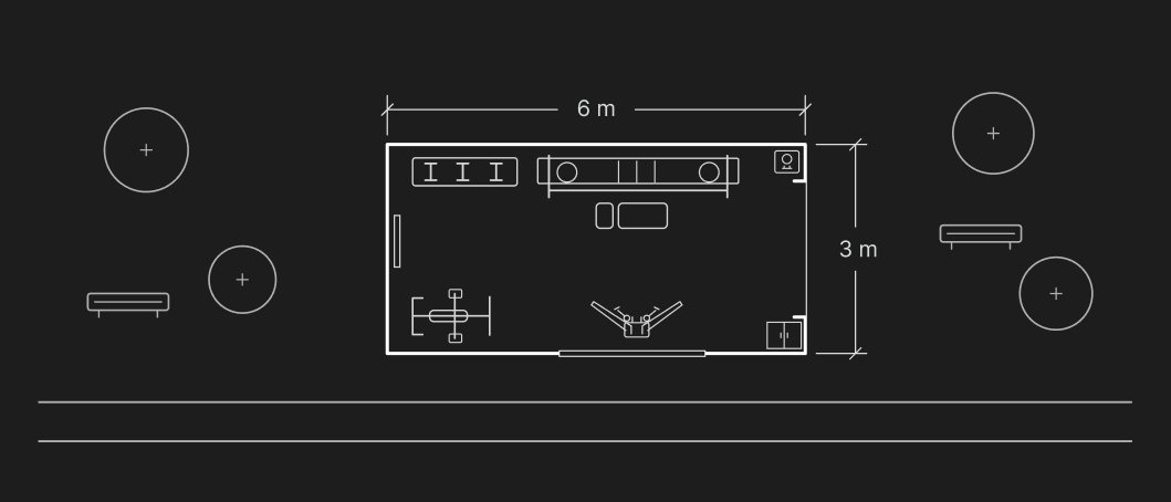 Top view of the 6 × 3 metre FitCube in a park